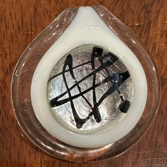 Handblown Glass Pendant w/ Contemporary Round Design in White, Silver & Black - Picture 1 of 2